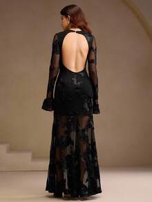 Đầm maxi dài dáng suông, hở lưng, thêu hoa 3D cao cấp, thanh lịch hiệu Anewsta màu đen, thích hợp cho năm mới và Giáng sinh. - màu đen - Xem 2