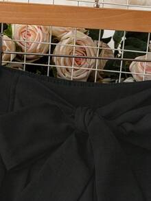 SHEIN CURVE+ Plus Size Women's Casual Bowknot Wide Leg Pants, Suitable For Daily Casual/Holiday Wear - Black - View 5