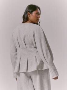 MUSERA Plus Cinched Waist Flared Hem Balloon Sleeve Sweatshirt Top Only Classy Cute Sexy Streetwear Night Out Curve Spring Casual - Grey - View 5