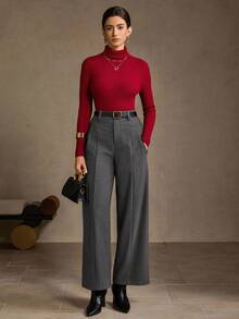 MOTF PREMIUM 前缝阔腿西装裤 - 灰色 - 查看 3