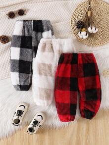 SHEIN Playful Pals 3pcs Set Baby Boy & Baby Girls' Plaid Multicolor Warm Pants, Suitable For In Autumn/Winter Fall - Multicolor - View 1