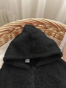 2 件妈妈和我蓬松针织长袖连帽夹克套装，秋冬（单独出售） - 黑色 - 查看 5