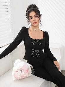 Modelyn Elegant Bowknot Collar Puff Sleeve Blouse For Women