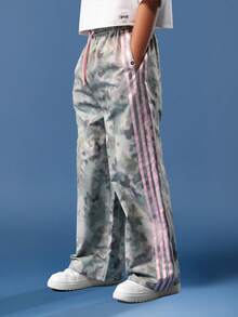 Quần ống rộng rằn ri SUMWON dành cho bé gái tuổi teen với sọc hồng bên hông, kiểu dáng thể thao năng động, thích hợp cho mùa thu đông và kỳ nghỉ. - xanh quân đội - Xem 1