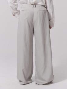 MUSERA 宽松慵懒低腰褶皱长裤，优雅可爱性感街头风，适合夜间外出穿着，曲线优美 - 灰色 - 查看 4