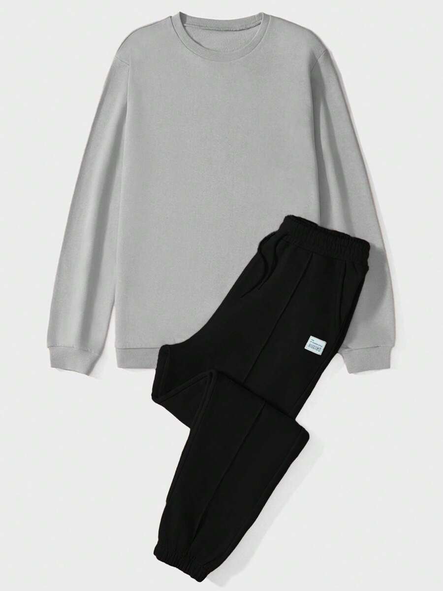 EURMUSE 2 piezas Conjunto de top de manga larga y pantalones de unicolor para hombre - Gris - Ver 1