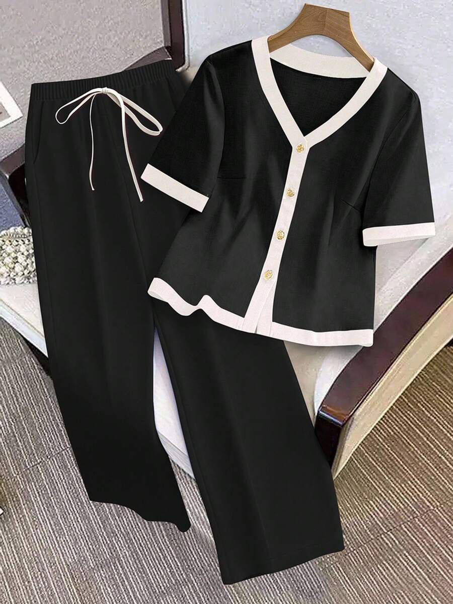 Franclia Women Two Pieces Outfits For Daily Wear - Black - View 1