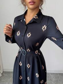 Elenzga Vestido camisero largo estampado para mujer, otoño