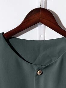 Franclia Blusa de mujer de cuello redondo, manga corta y abotonada de alta gama y moda - Gris Oscuro - Ver 4