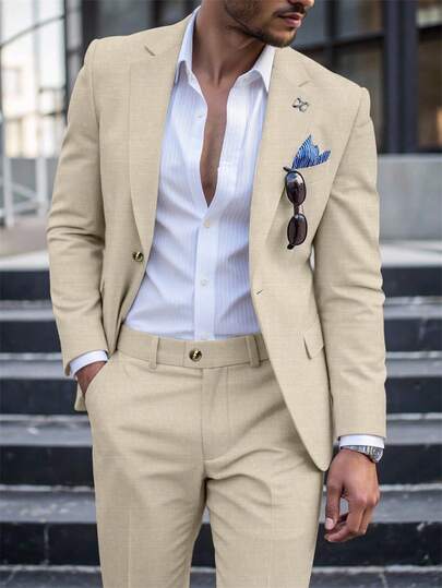 Calvornis 男士休闲商务两件套西装，纯色西装套装夹克和裤子，简约时尚休闲日常穿着婚礼西装舞会西装男士，适合情人节周年纪念日等场合，是送给男朋友或丈夫的绝佳礼物。