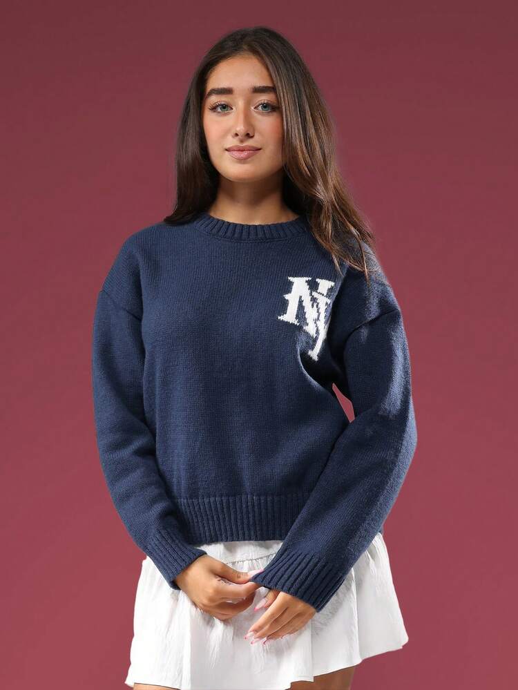 Navy Crew Neck Sweater With NY Logo