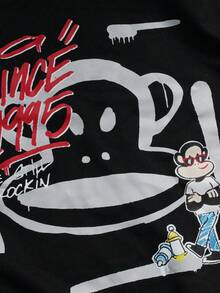 ROMWE MEN Paul Frank X ROMWE 男士休闲字母和猴子印花连帽衫和裤子套装，秋季 - 黑色 - 查看 6