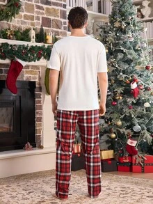 Manfinity Cartoon Christmas Reindeer Print Short Sleeve Pajama Set For Men Matching Couple Pajama Set Men Pjs Set Sleep Wear Sets Reindeer Pajama Set Christmas Pjs - Multicolor - View 2