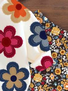 Emery Rose Kids Emery Rose Kids 2 件女婴休闲可爱纹理碎花柔软厚圆领长袖运动衫和花卉图案打底裤套装，适合秋冬季 - 彩色 - 查看 6