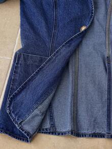 Selenza 女式秋季翻领长袖单排扣休闲牛仔西装外套 - 藍色 - 查看 7