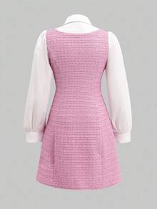 Vestido casual minimalista e confortável para meninas adolescentes, gola longa, manga comprida, 2 em 1, cintura marcada