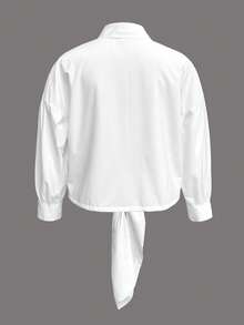EMERY ROSE Plus Size Women Loose Tie Front Casual Shirt - White - View 2
