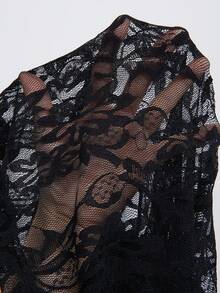 Slaydiva 春夏新品，适合情人节、狂欢节、中国新年、复活节、纳什维尔派对、约会、日常穿着、休闲、度假、邮轮旅行、海滩、日光浴，性感露肩镂空腰高开衩蕾丝连衣裙，适合女士 - 黑色 - 查看 10