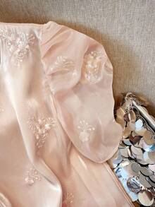 SHEIN Clasi Regular Size Women's Satin Embroidered Puff Sleeve Blouse, Elegant Style