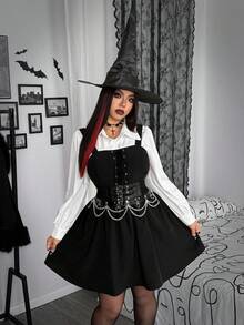 SHEIN Whyspr Bộ 2 chiếc váy sơ mi phong cách Halloween cỡ lớn màu tối - màu đen - Xem 2