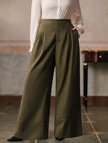 Anewsta 大码女式绿色宽松休闲阔腿裤，秋季 - 綠色 - 查看 5