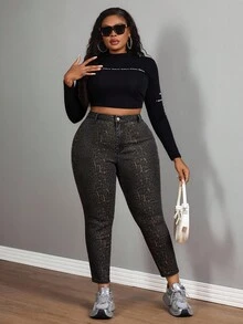 SHEIN SXY Quần jean bó cạp cao họa tiết da báo cỡ lớn dành cho nữ - Nhiều màu - Xem 5