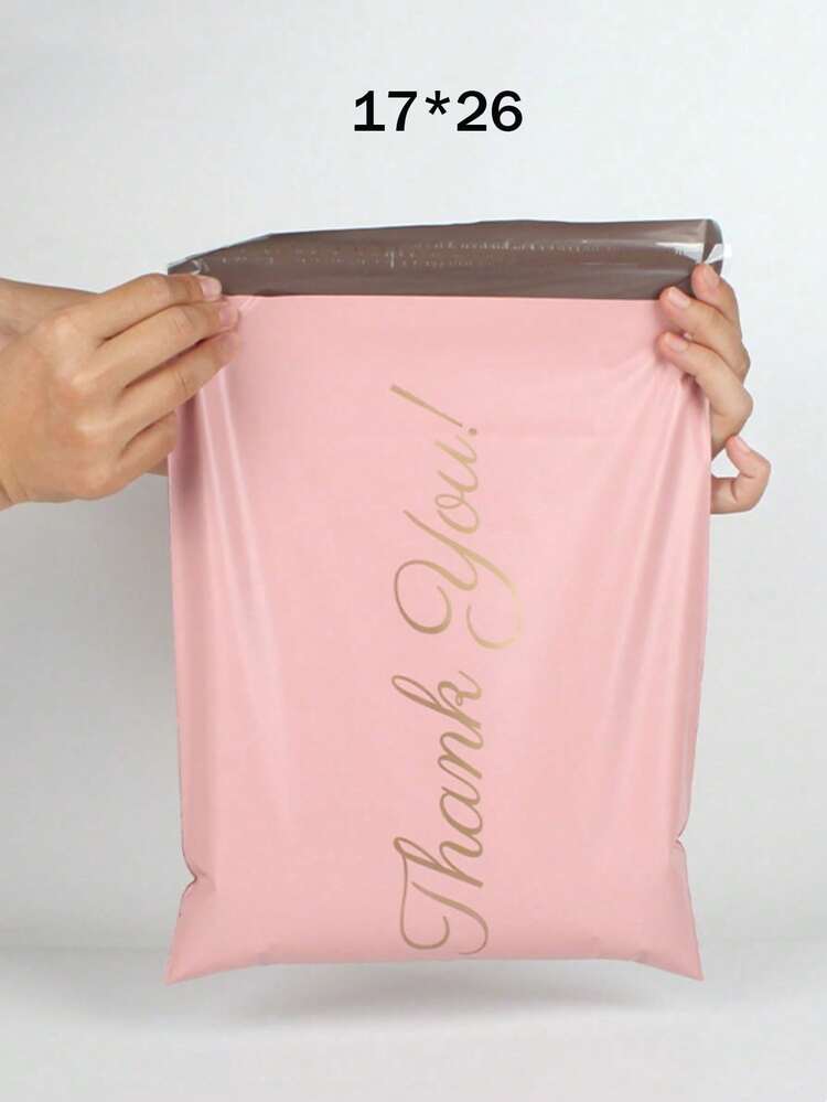 SHEIN 100pcs Slogan Graphic Packing Bag, Simple Multi-Purpose Packing Bag For School, Office Back To School - Pink - View 17