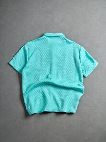 Manfinity CasualCool 男士休闲宽松纽扣拼色短袖衬衫 - 薄荷綠 - 查看 4