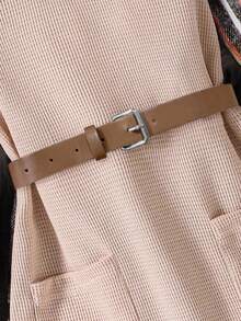 SHEIN Elladie kids 年轻女孩格子印花领长袖连衣裙，带口袋 - 藕粉色 - 查看 5