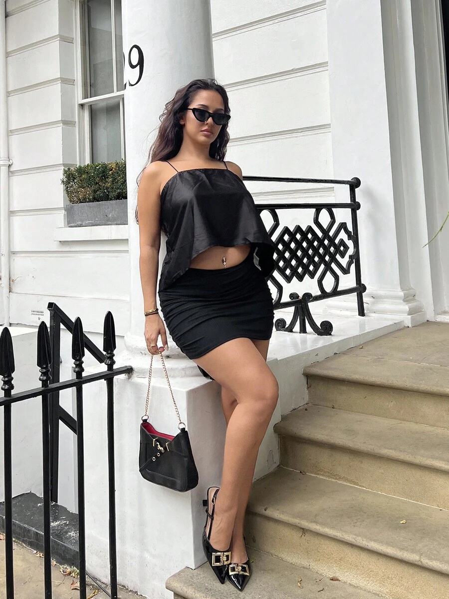NegzBox Mesh Double-Layer Perspective Hip-Wrapped Mini Skirt - Black - View 1