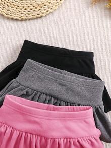 3 件套 Babygirl 可爱百搭针织弹力纯色荷叶边腰裤，秋冬 - 彩色 - 查看 4