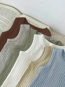 SHEIN Vintaside Kids Bodysuit Casual Sem Manga de Cor Sólida para Bebê Menino, Verão - Multicolorido - Visão 8