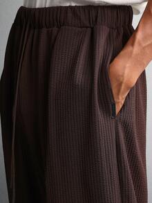 SUMWON 罗纹针织直筒运动裤，舒适居家休闲冬季裤，棕色抽绳腰带，舒适休闲下装，纯色 - 咖啡棕 - 查看 7