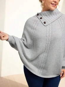 Momelise Suéter de manga de murciélago de unicolor talla grande, otoño/invierno - Gris - Ver 6