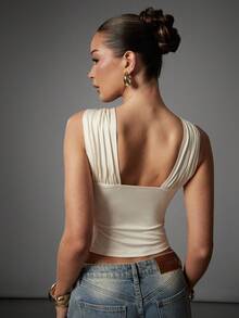 Hauture Women Halter Neck Ruched Brown Crop Top With Gold Ornament - Apricot - View 2
