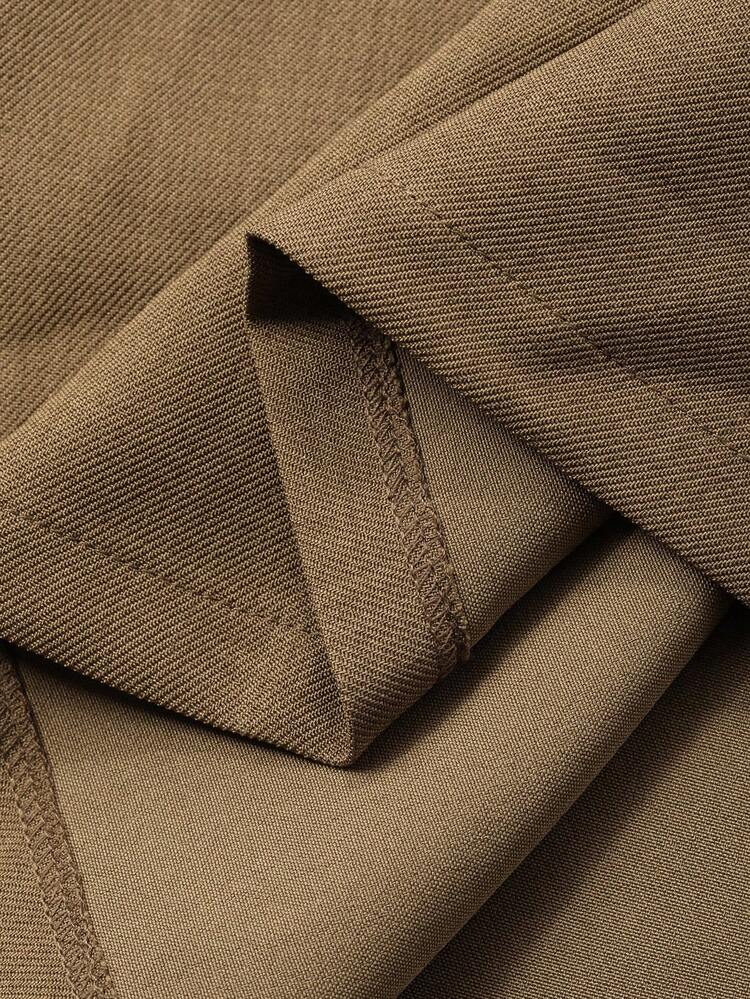 Women's Solid Color Loose Lapel Shoulder Strap Belt Cuff Double-Breasted Outdoor Jacket & A-Line Skirt Casual Street Suit, 2-Piece Set, Autumn/Winter