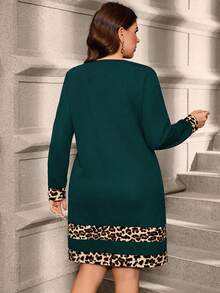 SHEIN Clasi Plus Size Casual & Commute Leopard Print Patchwork Dress/Fall/Winter