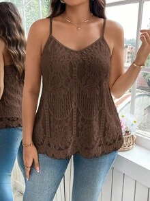 SHEIN Clasi Plus Size Women Floral Lace Casual Camisole