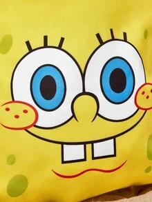 SpongeBob SquarePants | SHEIN 1 件可爱卡通图案帆布手提袋、购物袋，适合携带书籍、笔记本电脑、学校、通勤、购物、户外活动 - 黃色 - 查看 3