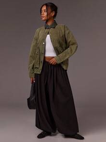 Athîral Chaqueta de mezclilla vintage desgastada y desgastada para mujer - Verde militar - Ver 5