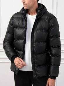 EURMUSE Men Zip Up Hooded Puffer Coat - Black - View 5