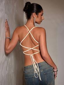 SHEIN BAE Sequin Backless Halter Neck Crop Top, Suitable For Wedding, Graduation, Night Out, Party, Daily Wear, Holiday Club Outfits Women Sexy,Party - Multicolor - View 2