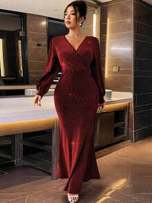 Cravure Christmas Sparkling Rhinestone Embellished Waist Mermaid Dress, Elegant & Fashion For Party Maxi Women Outfit - Red - View 6