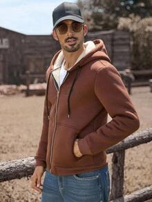 Manfinity Nomadique Men's Fashion Western Cowboy Style Casual Solid Color Denim Sweatshirt Sweatshirt, Fall Winter