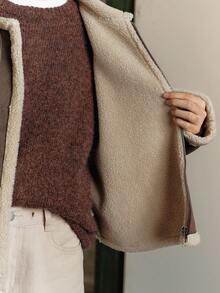 Dazy-Less 女士时尚百搭常规款夹克，秋冬季保暖内衬女式外套 - 棕色 - 查看 9