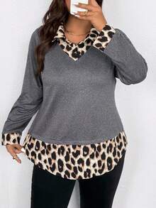 EMERY ROSE Plus Size Women Casual Printed 2 In 1 Shirt - Grey - View 4