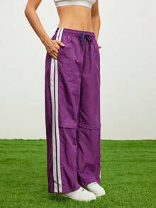 SHEIN Cheerettes Baggy Track Pants Women's Casual Loose  Purple Track Pants - Bold Plum - View 4