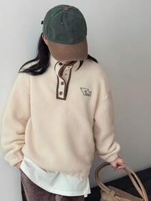 DAZY Tween Girl Letter Embroidered Fleece Long Sleeve Sweatshirt, Fall Clothes, Winter