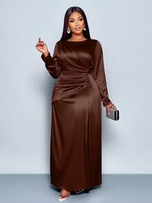 SOLERSUN Women's Elegant Solid Color Ruched Side Satin Bodycon Dress,Suitable For Dating Party Maxi Women Outfit