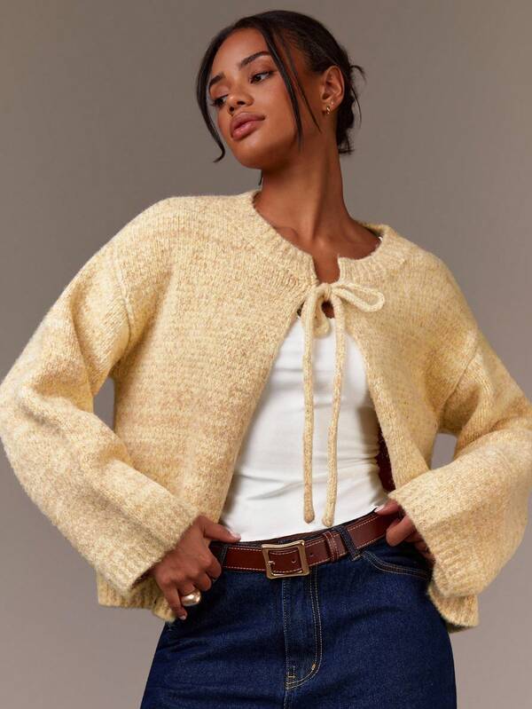 Athîral New Autumn Round-Neck Bow Loose Pullover Sweater, Soft Cloud Fleece Sweater, Vintage Thick-Knit Sweater, Autumn Fashion Women's Clothing, Autumn Women's Tops, Christmas Sweater, Casual Women's Clothing, Slouchy Style Sweater Jacket, Butter Color,Fall